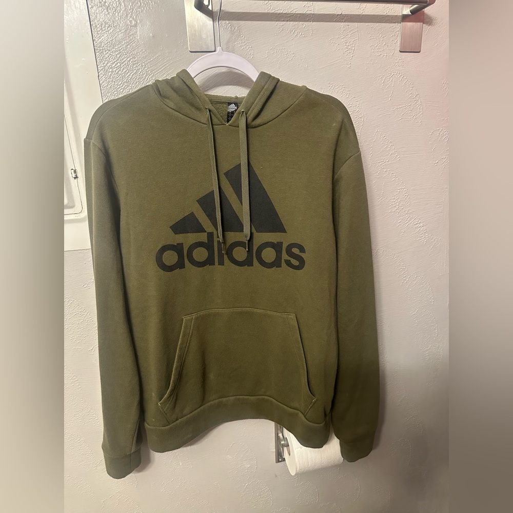 Adidas Men's Green Hoodie with Black Logo
